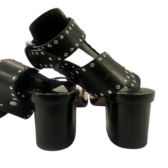 Isabel Marant Jaeryn Leather Studded Ankle Buckle 2" Block Heel w/box - Picture 5 of 6